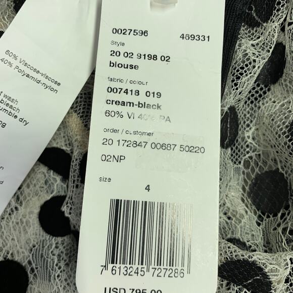 AKRIS Size 4 Off White Black Viscose Blend Polka Dot Collarless Blouse - Picture 6 of 8